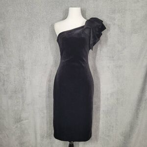 Eliza J Black Velvet  Ruffled One-Shoulder Sheath Dress 2